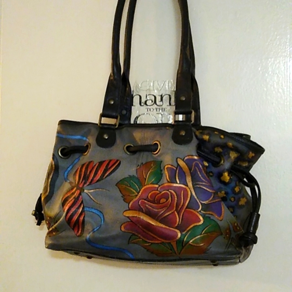 Women's Genuine Leather Hand Painted Embellished Hand Bag